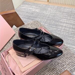 Miu Miu Glossy Black Double Strap Loafers